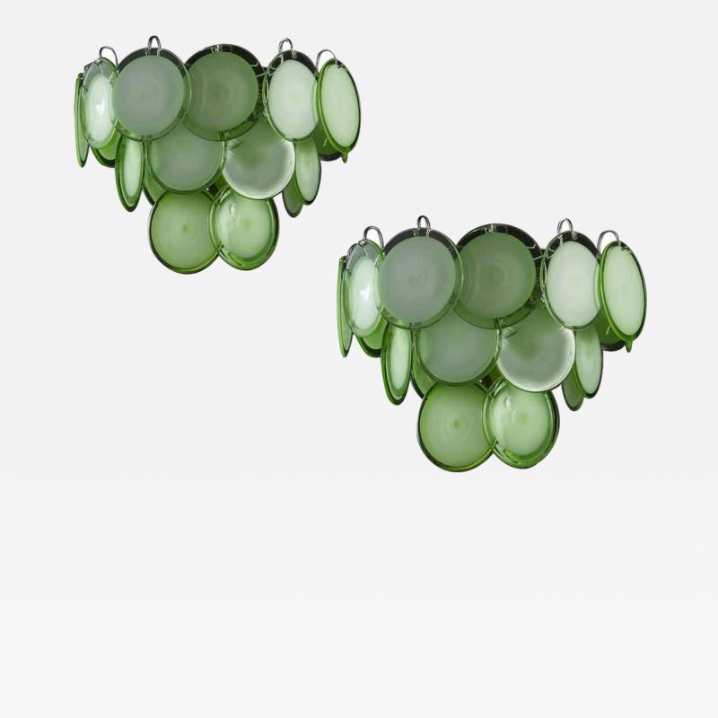  Vistosi Pair of Green Vistosi Disc Murano Chandelier 1970s