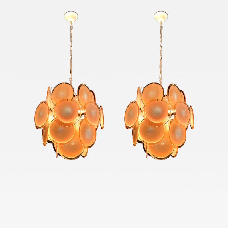  Vistosi Pair of Italian Vistosi Disc Murano Chandelier 1970s