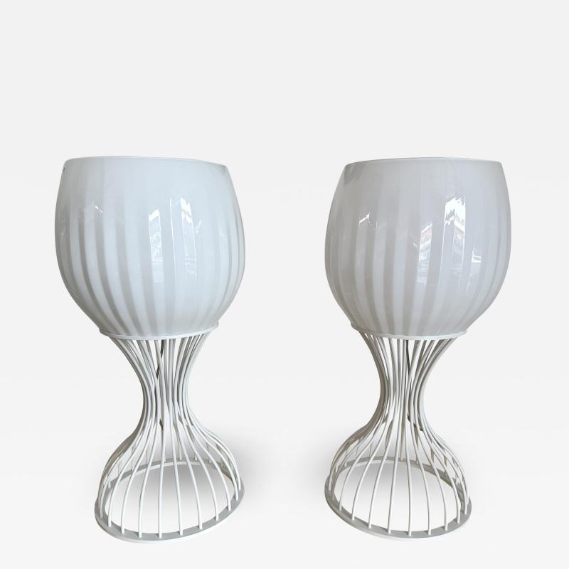  Vistosi Pair of Lamps Cup Murano Glass and White Metal by Vistosi Italy 1990s