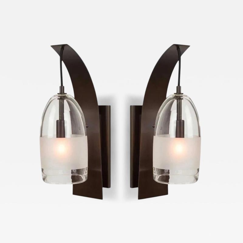  Visual Comfort Company Pair of Mateo Wall Sconces by Marian Jamieson in Bronze Smoked Glass