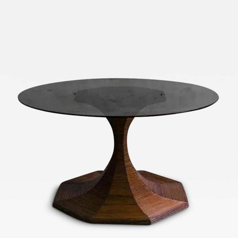  Vivai del Sud Bamboo Table With Circular Smoked Glass Top Pagoda Series Vivai Del Sud 1970s