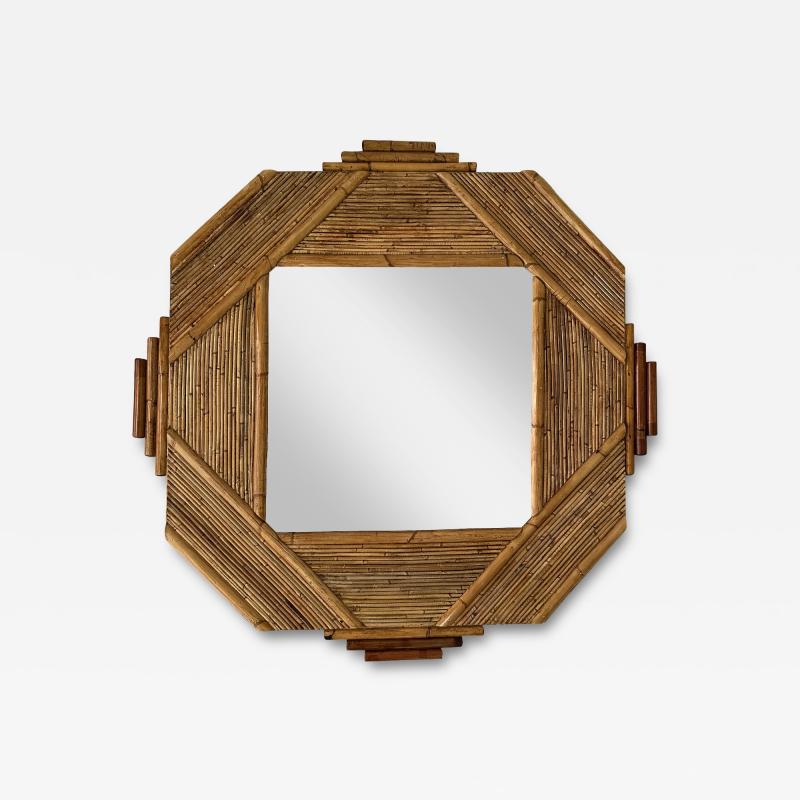  Vivai del Sud Large Bamboo and Rattan Mirror by Colin Morrow for Vivai Del Sud Italy 1970s