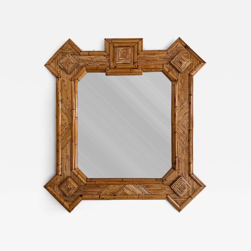  Vivai del Sud Large Bamboo and Rattan Mirror by Vivai Del Sud Italy 1970s