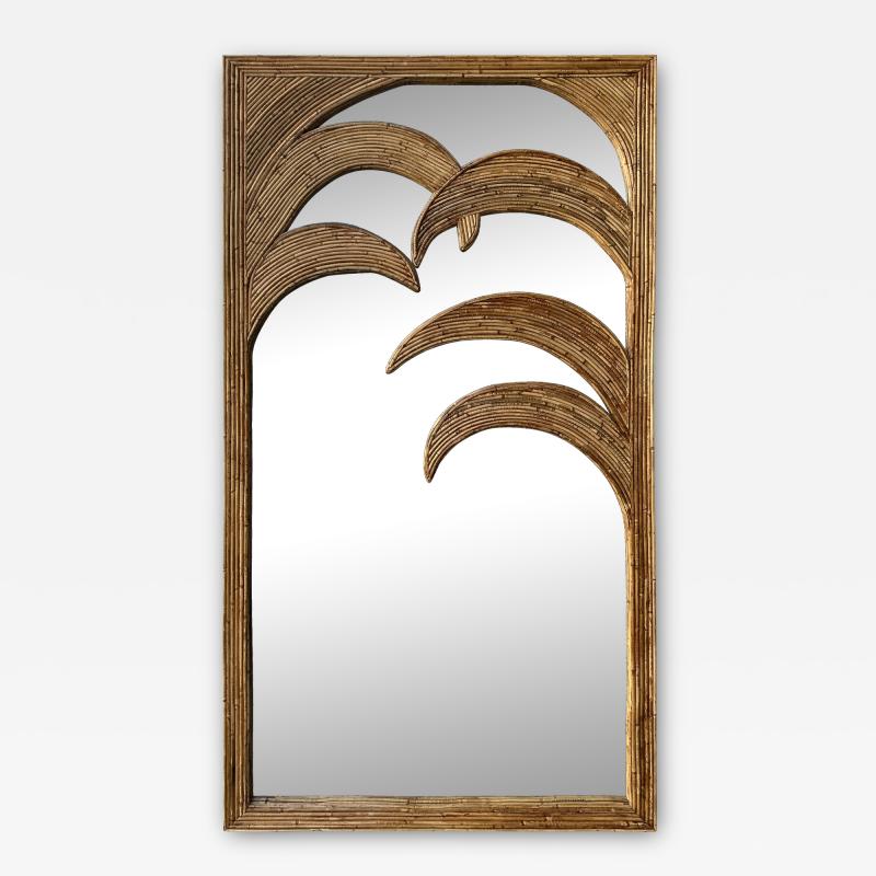  Vivai del Sud Large Full Length Rattan Palm Tree Mirror by Vivai Del Sud Italy 1970s