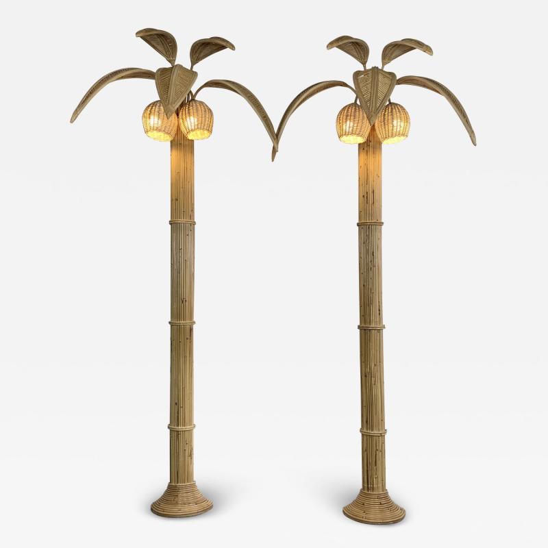  Vivai del Sud Large Rattan Palm Tree Floor Standing Wall Lights