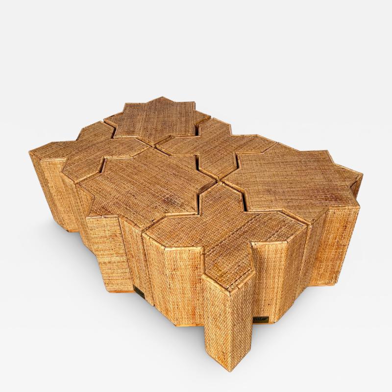  Vivai del Sud Modular Rattan Tables Stella e Croce by Vivai Del Sud Italy 1970s