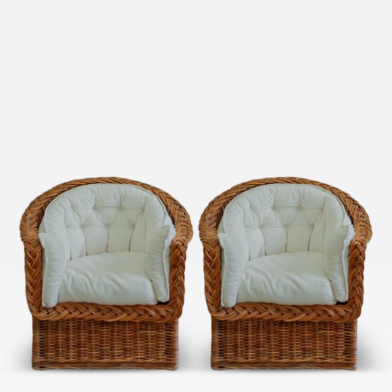  Vivai del Sud Pair of Rattan Armchairs by Vivai Del Sud 1970s