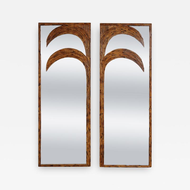  Vivai del Sud Pair of Standing Mirrors with Bamboo Palm Tree by Vivai del Sud