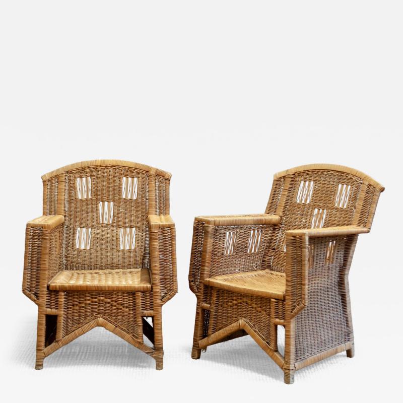  Vivai del Sud Pair of Wicker Armchairs Ascona Model By Vivai del Sud 1970s