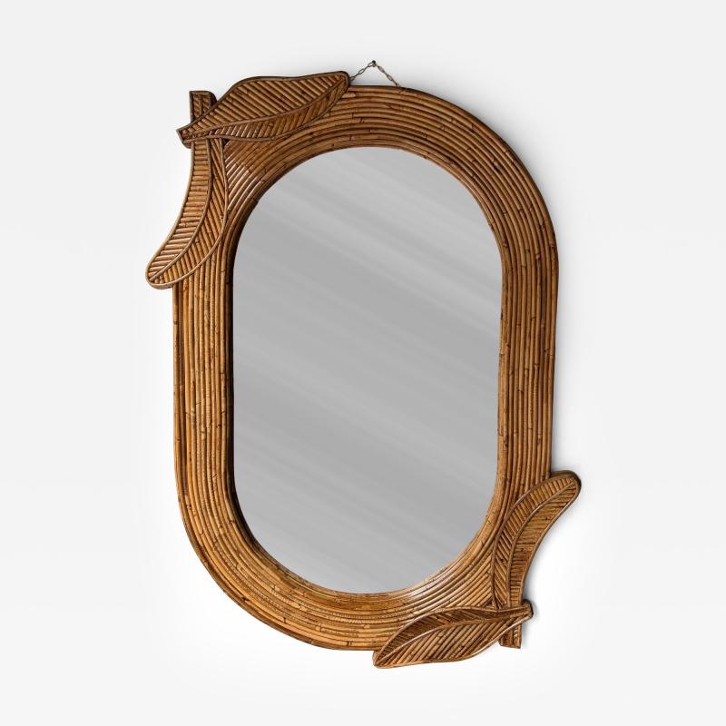  Vivai del Sud Rattan Palm Tree Mirror by Vivai Del Sud Italy 1970s