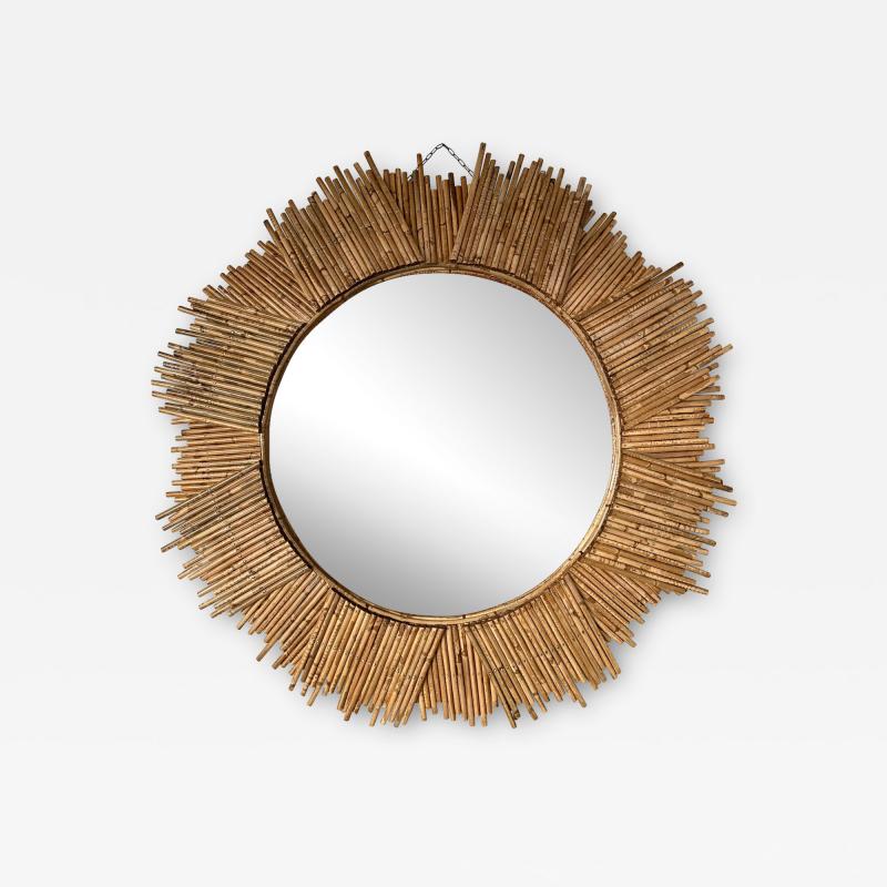  Vivai del Sud Rattan Sun Mirror by Vivai Del Sud Italy 1970s