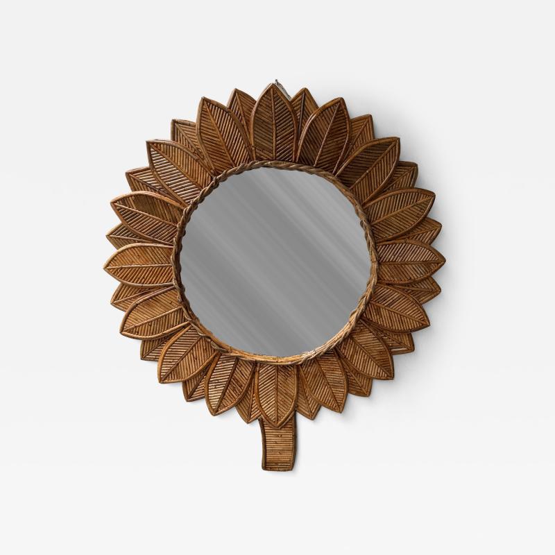  Vivai del Sud Rattan Sunflower Mirror by Vivai Del Sud Italy 1970s