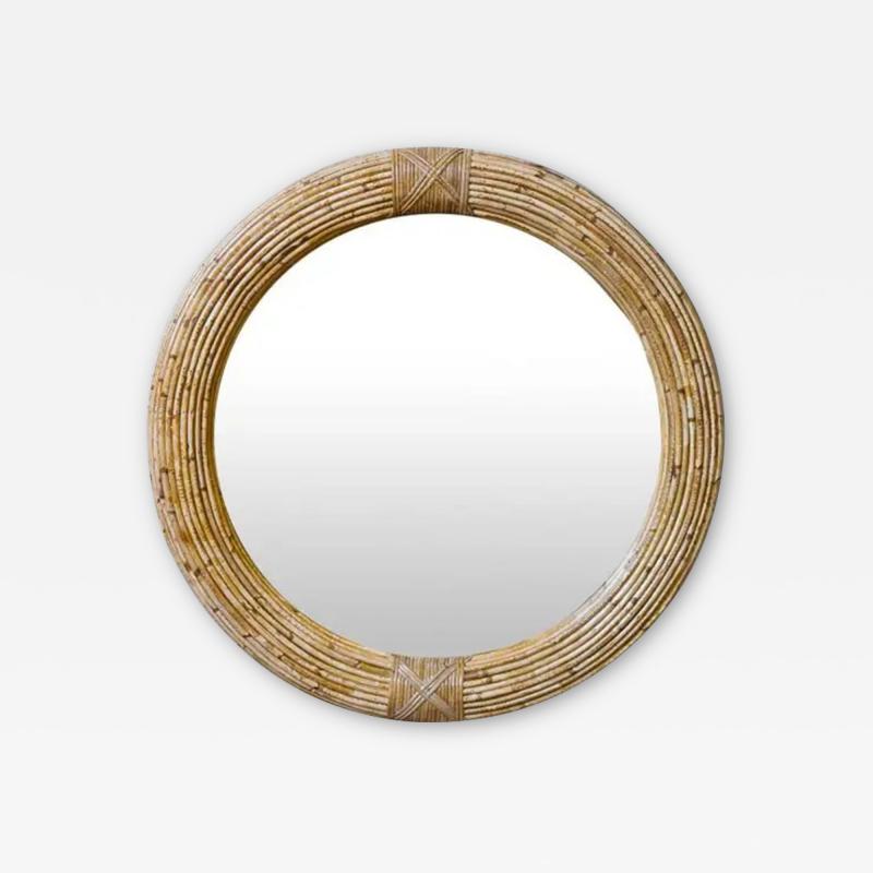  Vivai del Sud Vivai Del Sud Circular Mirror In Rattan With Light Finish Bindings Italy 1970