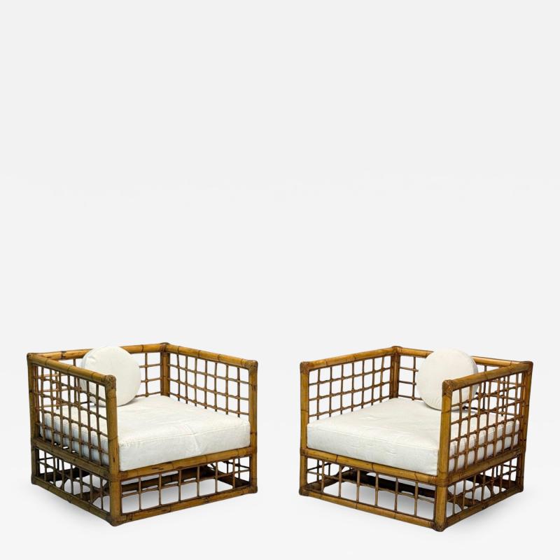  Vivai del Sud Vivai Del Sud Italian Modern Rattan Bamboo Lounge Chairs Italy 1970s