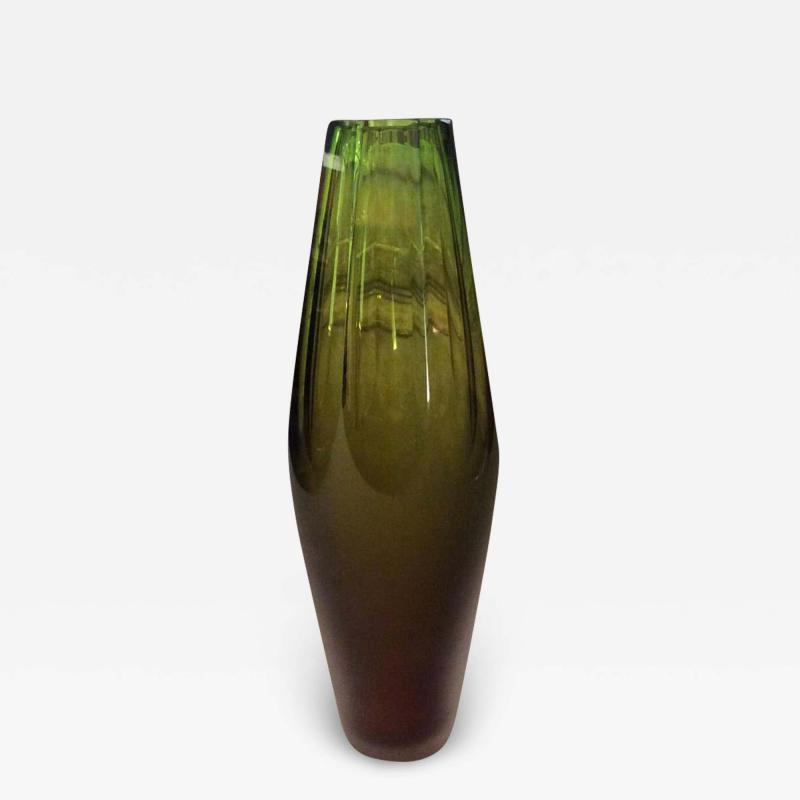  Vivarini Late 20th Century Green Faceted Murano Glass Vase by Vivarini