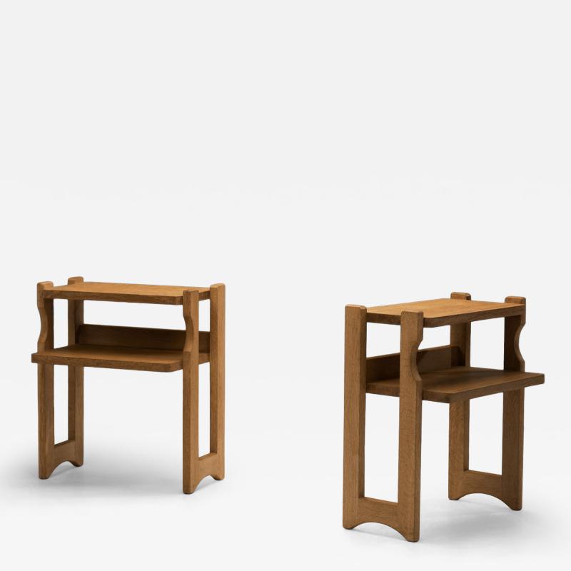  Votre Maison Pair of Guillerme et Chambron Oak Bedside Tables France Mid 20th Century