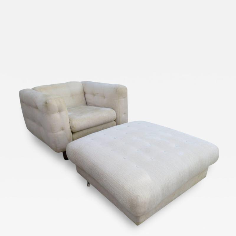 W J Sloane Unusual Milo Baughman Style Tufted Cube Lounge Chair with Matching Ottoman