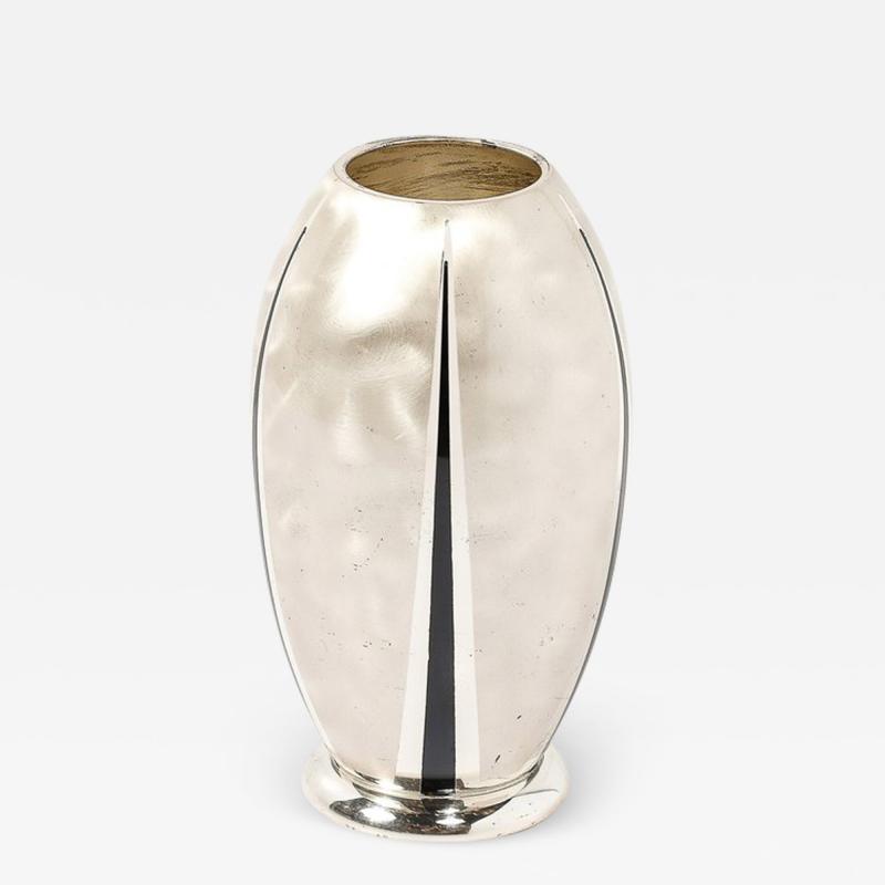  WMF Ikora Art Deco WMF Ikora Textural Silver Plated Vase W Jet Black Linear Detailing