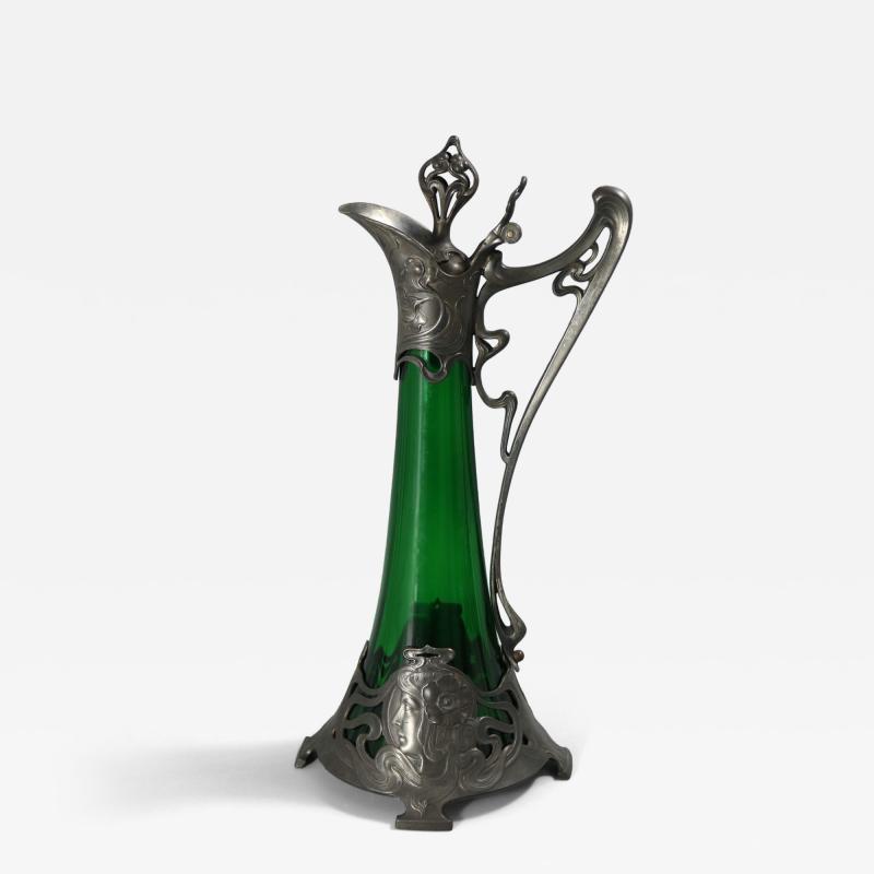  WMF W rttembergische Metallwarenfabrik W M F Art Nouveau WMF Claret Jug with Green Glass Liner