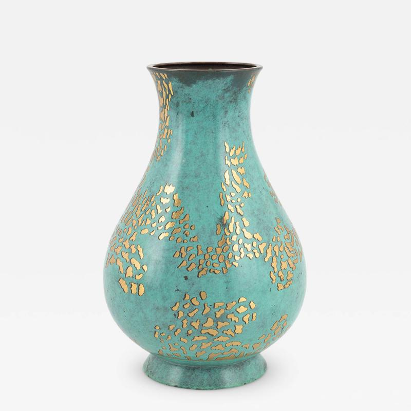  WMF W rttembergische Metallwarenfabrik W M F Magnificent Art Deco Vase in Verdigris and Polished Bronze by WMF IKORA