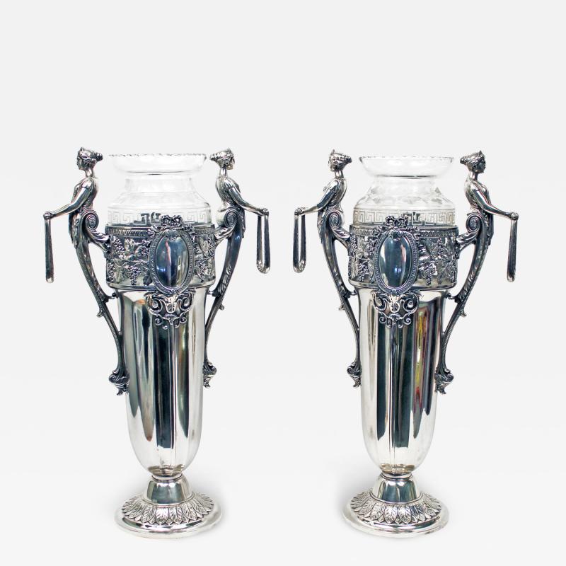  WMF W rttembergische Metallwarenfabrik W M F Pair of Art Noveau Vases by WMF