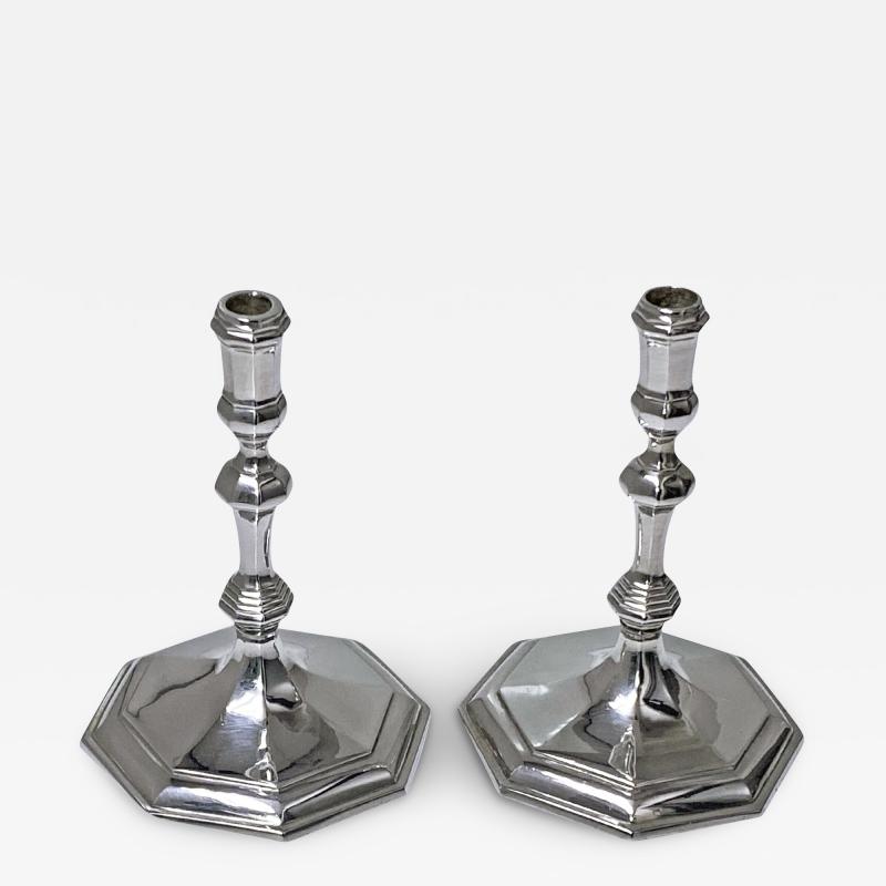  Wakely Wheeler Pair of Georgian style English Silver Tapersticks