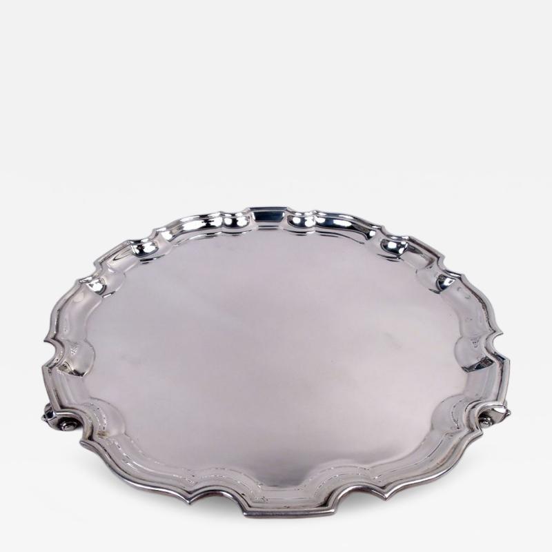  Wakely Wheeler Traditional English Georgian Sterling Silver Piecrust Salver Tray 1967
