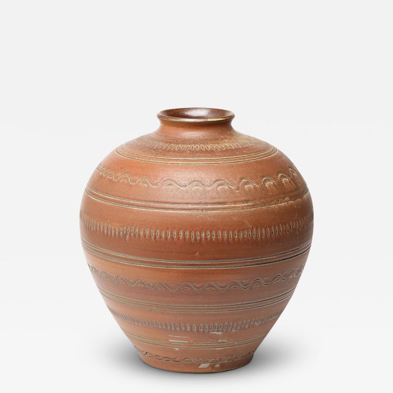  Wall kra AB Large Vase with Carved Oranaments by Arthur Andersson for Wallakra