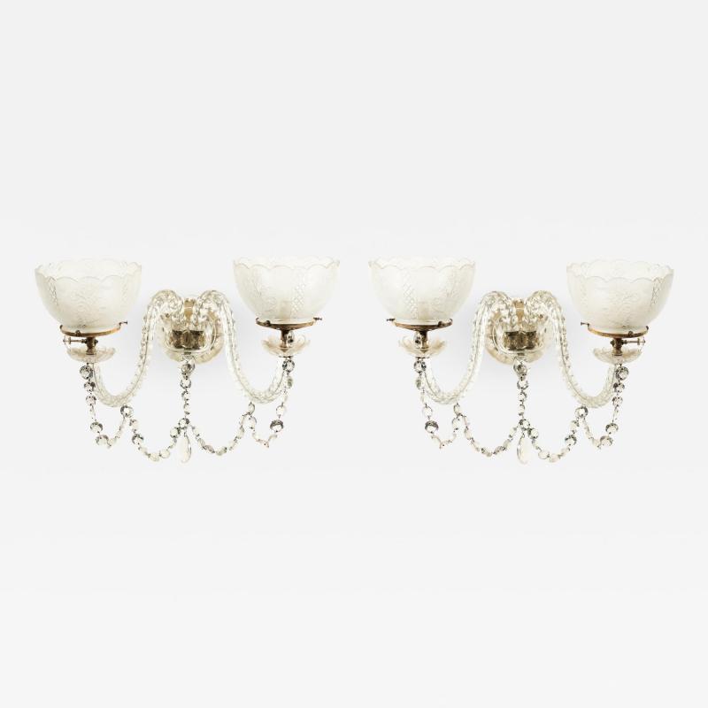  Waterford Pair of English Victorian Waterford Crystal Wall Sconces