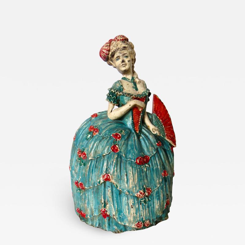  Waverly Studios Cast Iron Doorstop Woman In Hoop Skirt With Fan American Circa 1925