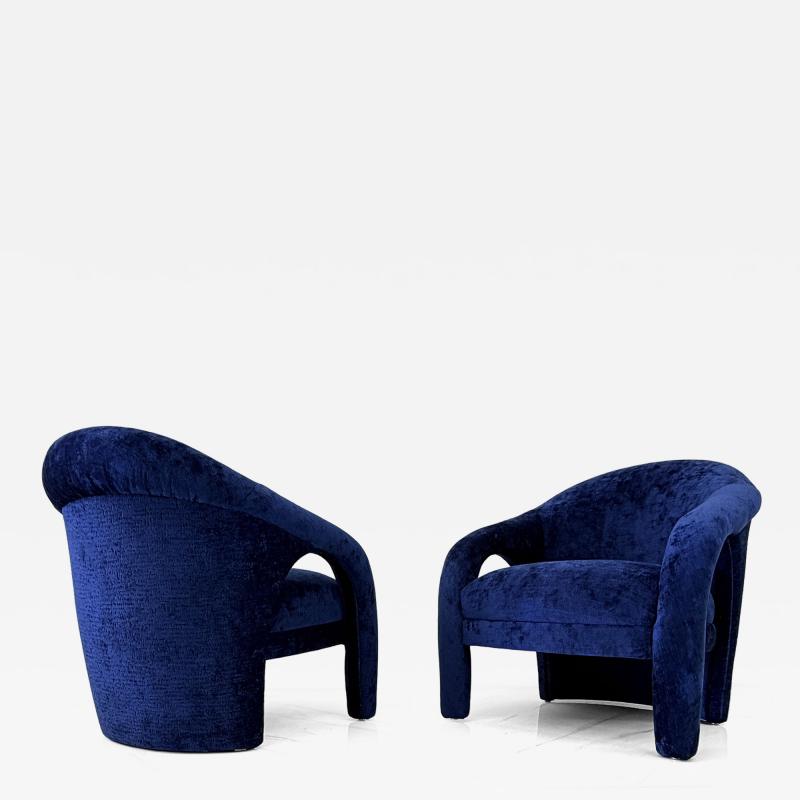  Weiman Elephant Chairs by Weiman style of Vladimir Kagan in Blue Velvet 1990s