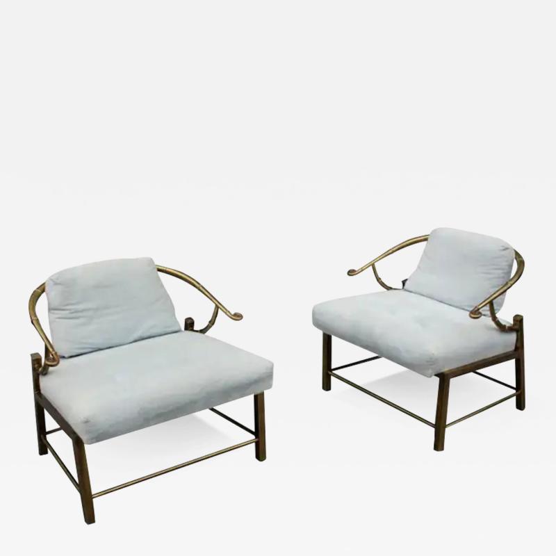  Weiman Warren Lloyd Pair of Warren Lloyd for Mastercraft Brass White Fabric Empress Lounge Chairs