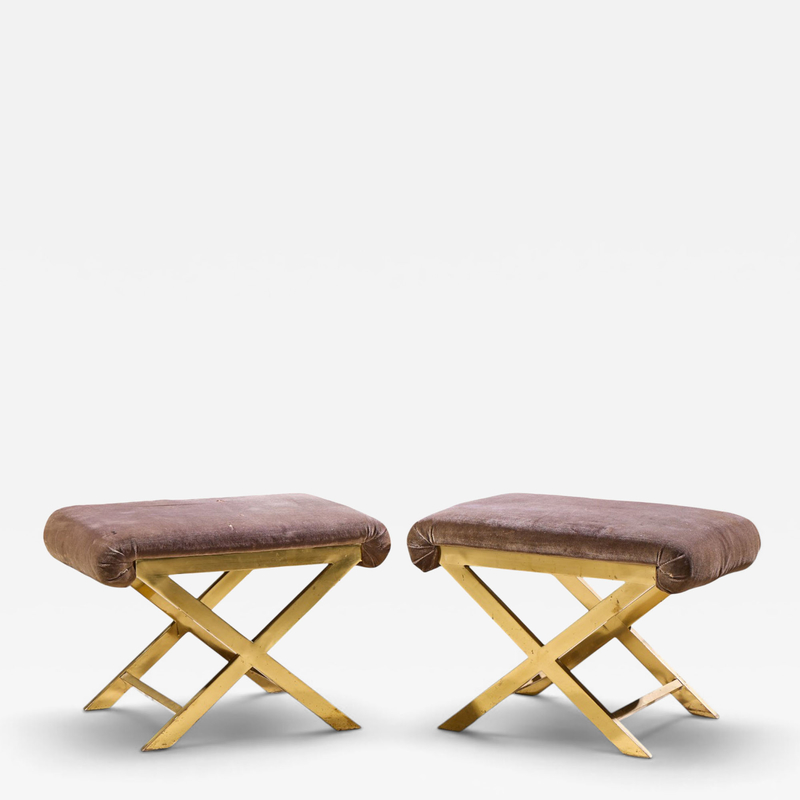  Weiman Warren Lloyd Warren Lloyd for Weiman Mid Century Brass X Base Stools Pair