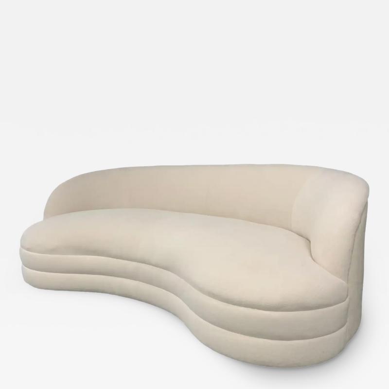  Weiman Weiman Style Curved Kidney Bean Shaped Mid Century Sofa in Textured White Velvet