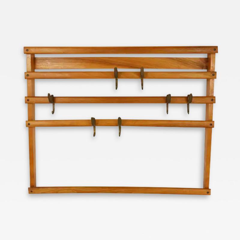  Werkst tte Carl Aub ck Carl Aub ck Mid Century Coat Rack Beech Wardrobe with 7 Brass Hooks 1950s