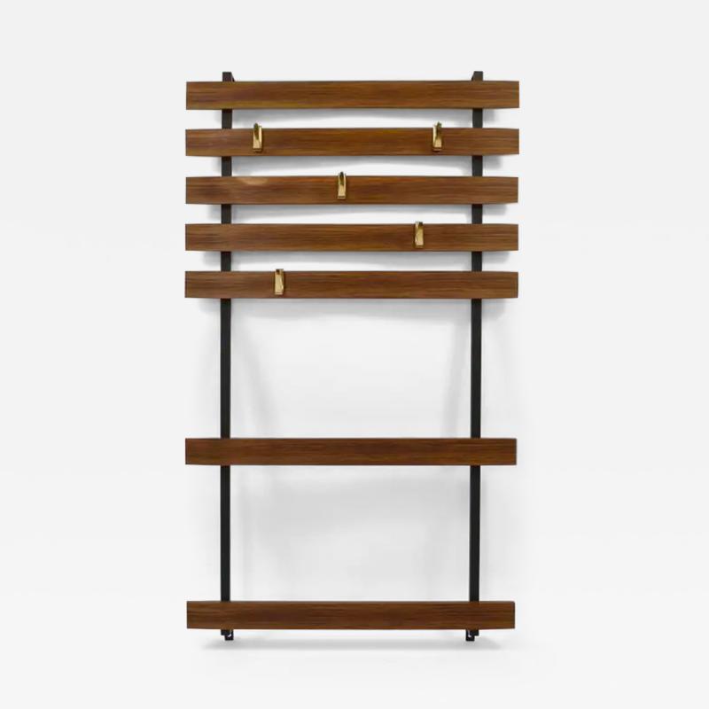  Werkst tte Carl Aub ck Carl Aubock Wall Coat Rack with 5 Brass Hooks Walnut Iron Austria 1950s