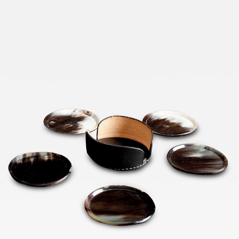  Werkst tte Carl Aub ck Horn Coaster Set with Leather Holder by Werkst tte Carl Aub ck