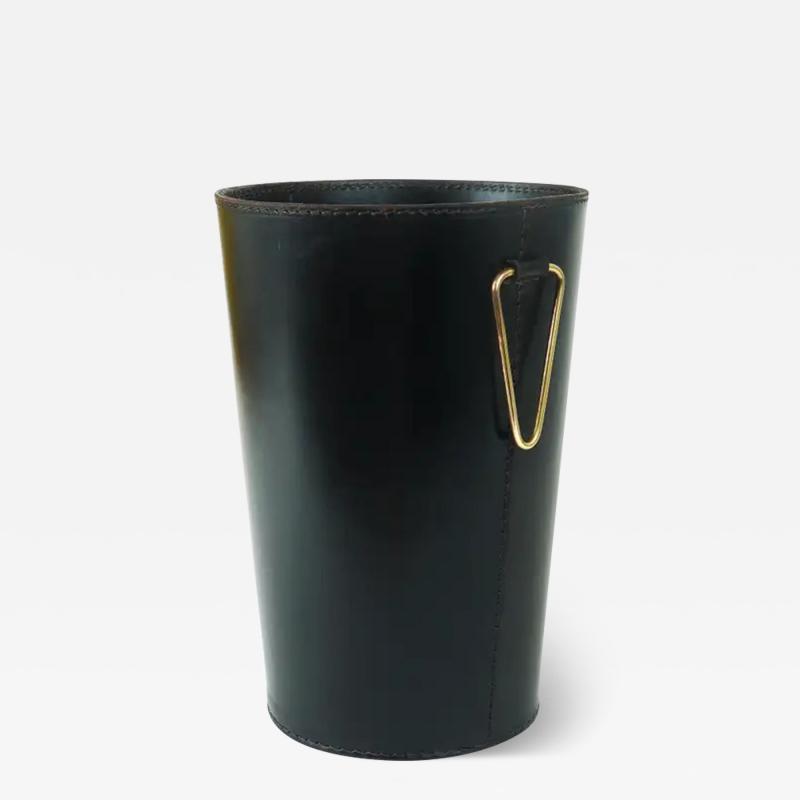  Werkst tte Carl Aub ck Mid Century Carl Aub ck Black Leather Brass Wastepaper Basket Austria 1950s