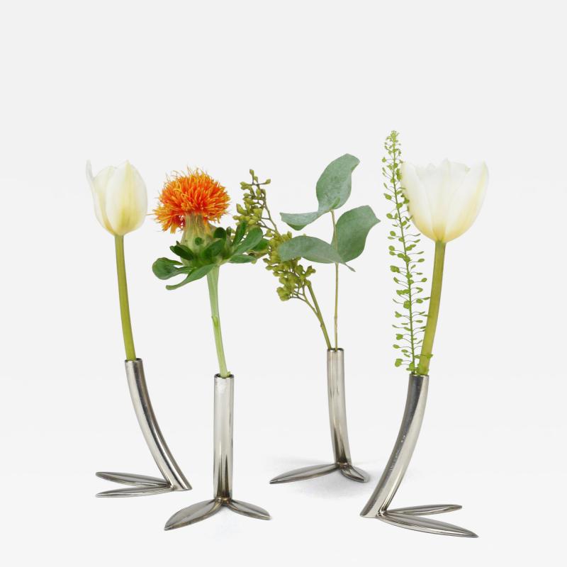  Werkst tte Hagenauer Wien Werkst tte Hagenauer 4 Soliflore Leaf Vases Brass Nickel Vienna 1960s