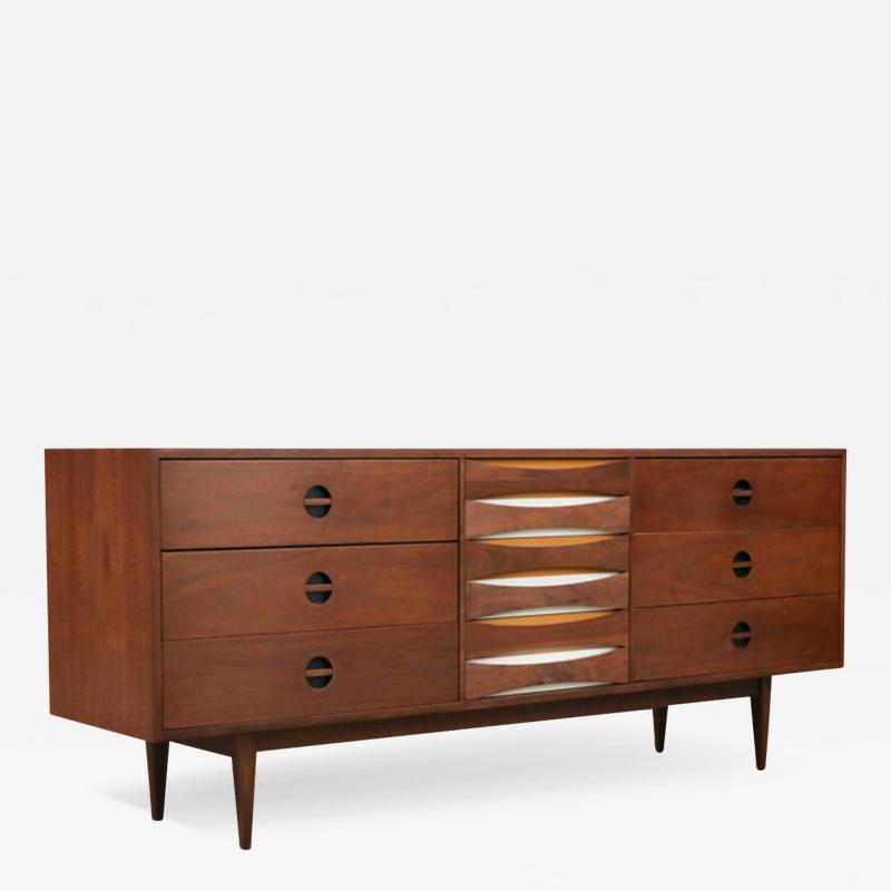  West Michigan Furniture Co Mid Century Modern Dresser w Lacquered Bowtie Drawers