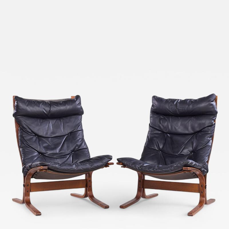  Westnofa Furniture Westnofa Mid Century Siesta Norwegian Bentwood and Leather Lounge Chairs Pair