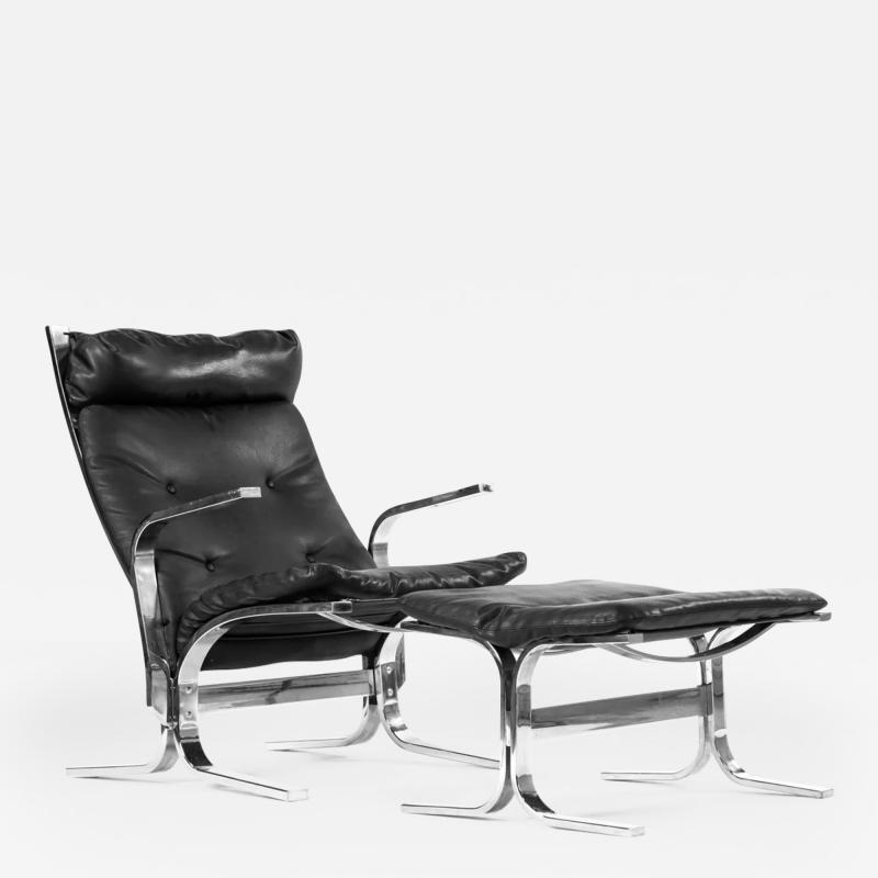  Westnofa of Norway Mid Century Modern Chrome and Leather Lounge Chair with Matching Ottoman
