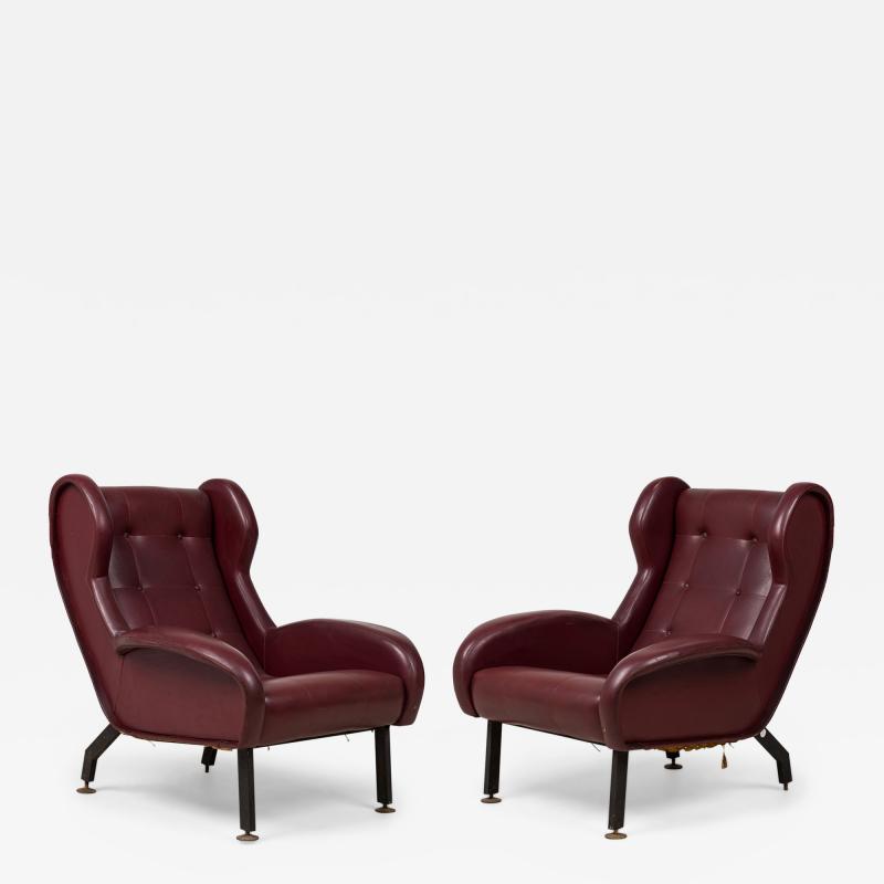  Westnofa of Norway Pair of Westnofa Norwegian Burgundy Leather Upholstered Wing Armchairs