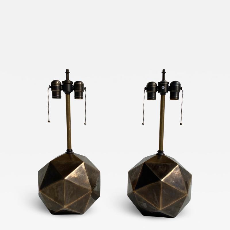  Westwood Industries Pair of Antiqued Bronze Geometric Lamps