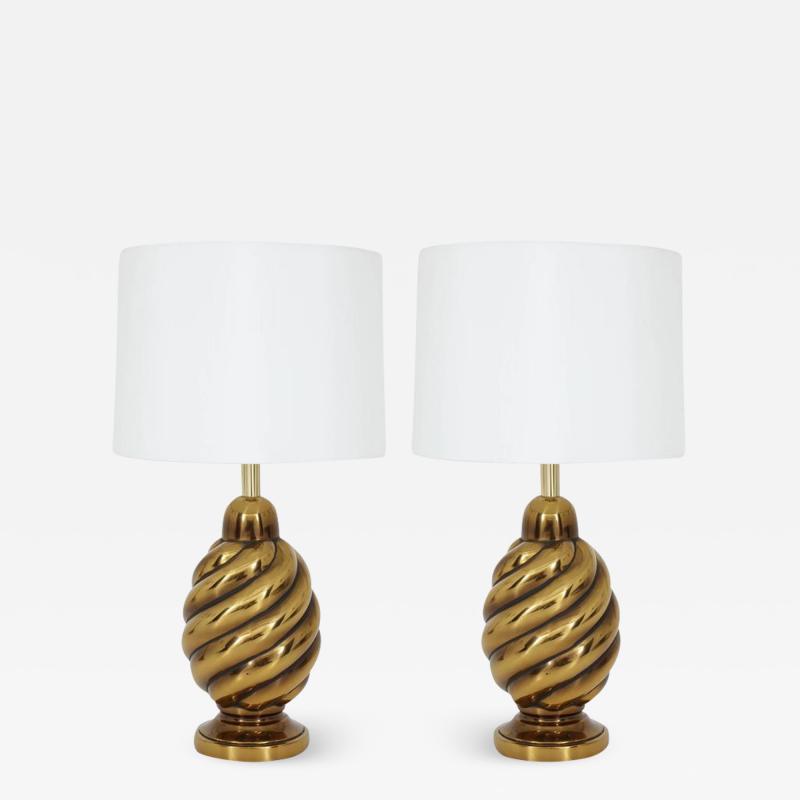  Westwood Lamps Pair of Spiral Aged Brass Lamps