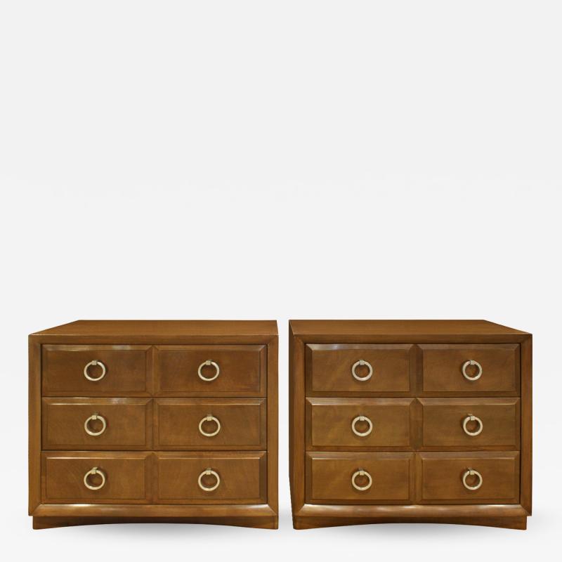  Widdicomb Furniture Co T H Robsjohn Gibbings Pair of Bedside Table Chests in Walnut 1950s signed 