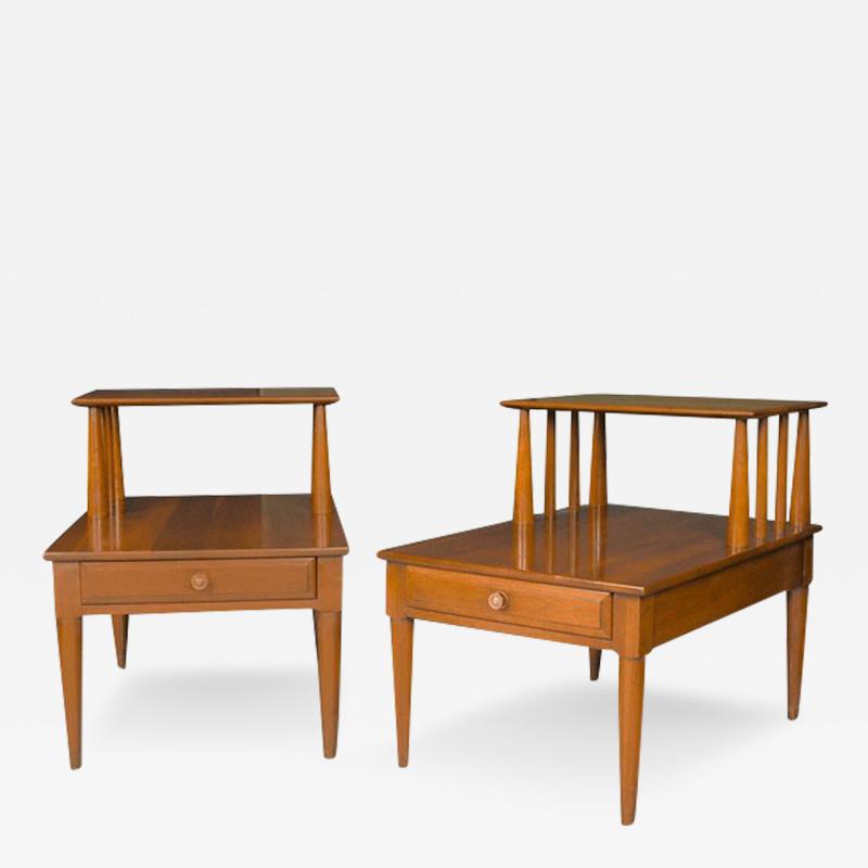  Willett furniture Pair Mid Century Two Tier End Tables Nightstands