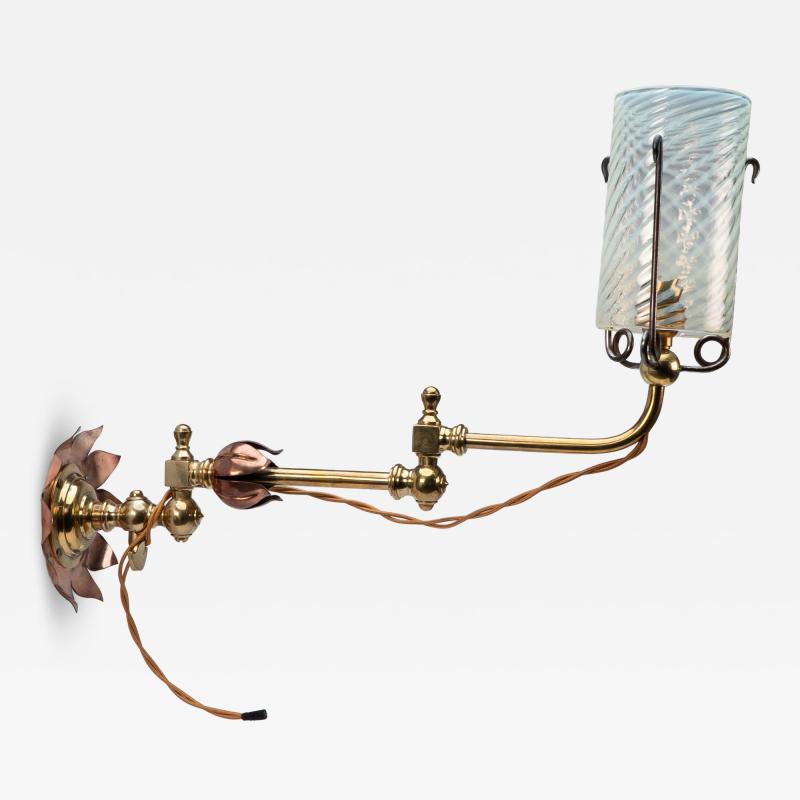  William Benson W A S Benson Co WAS Benson A pair of copper brass wall lights with lily pad wall back plates 