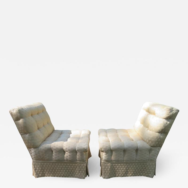  William Haines Inc Fabulous Pair Billy Haines Style Biscuit Tufted Slipper Chairs Hollywood Regency