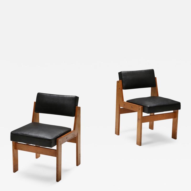  Wim Den Boon Wim den Boon easy chairs in oak and original vinyl 1950s